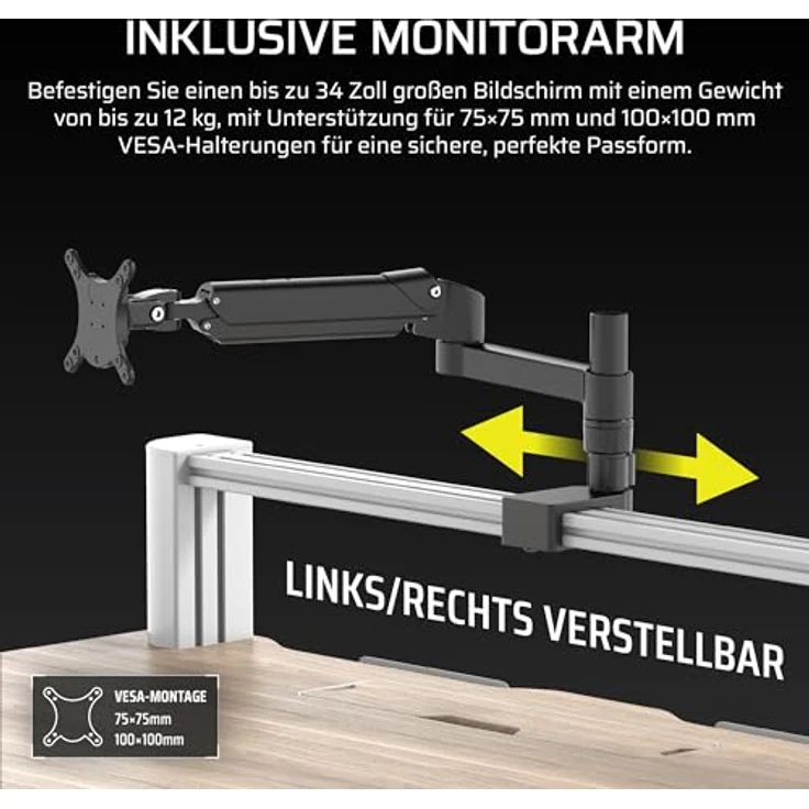 Corsair Platform:4 Elevate, Höhenverstellbarer Elektroschreibtisch 120 cm x 76 cm mit USB-Anschluss und Monitorarm – Weißkiefer Beize – Bild 5