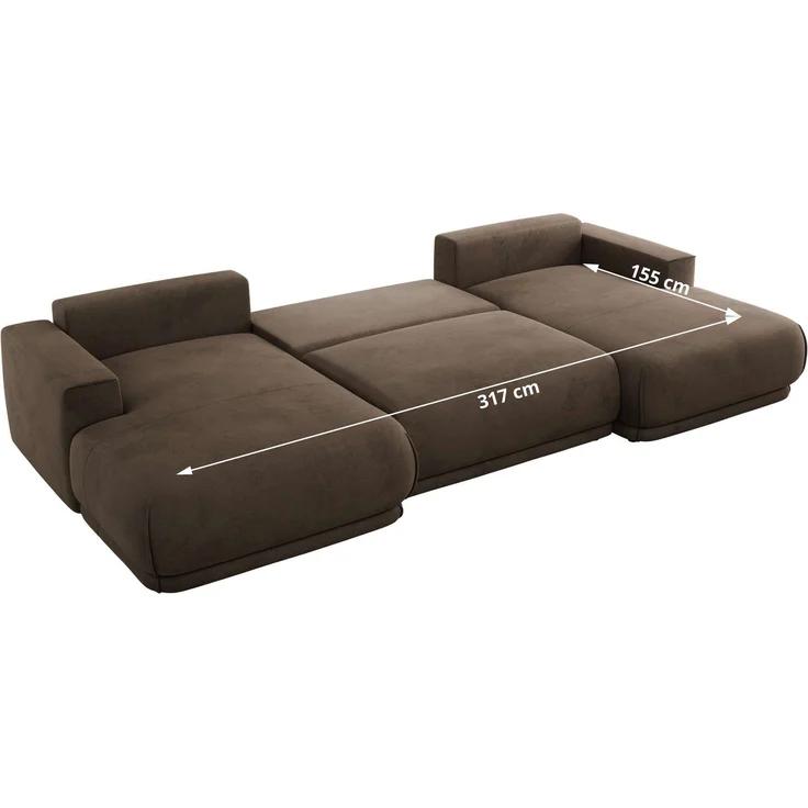 XXL Wohnlandschaft RINA U-Form 360 cm breit, Sofa mit Schlaffunktion & DL-Mechanismus, Wellenfederung, modern freistehend - Braun Velvet – Bild 8