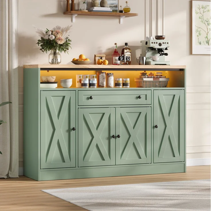 Sideboard 140 x 35 x 95 cm aus MDF mit Schublade, Türablagen und RGB-LED-Beleuchtung – Bild 5