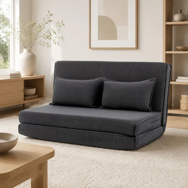 CHICFURN Bettbank 135x74x88 cm mit verstellbarer Rückenlehne und Cordbezug Dunkelgrau – Bild 8