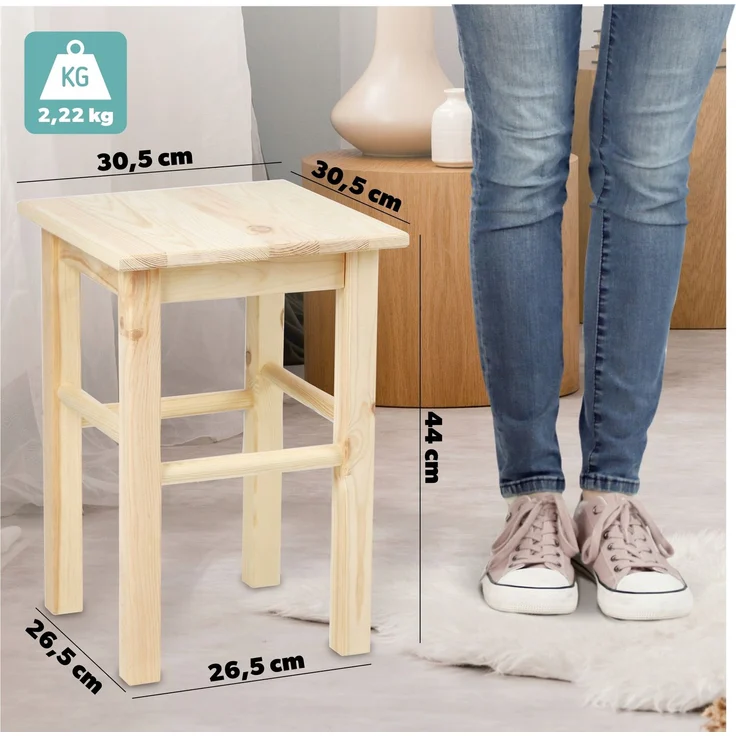 KADAX Holz-Küchenhocker, Hocker, Stuhl, 43,5 cm, massive Kiefer – Bild 2