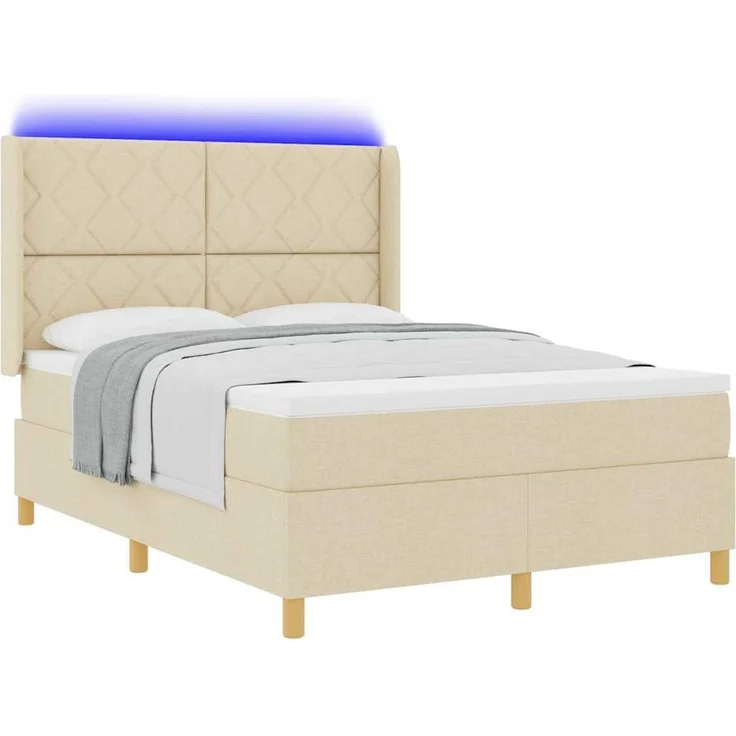 vidaXL Boxspringbett mit LED-Lichtleisten Creme 140 x 200 cm Stoff 3343761 – Bild 3