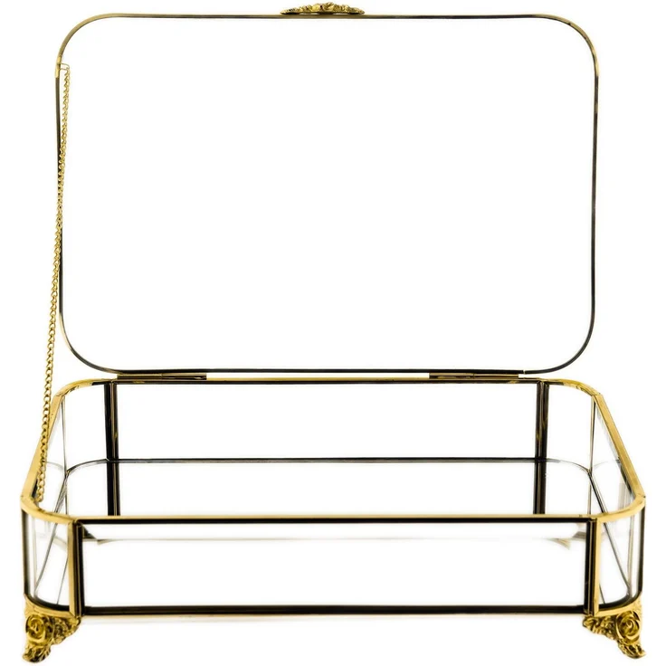 Schmuck- und Dekobox mit Deckel & Spiegelboden, 20 x 30 x 8 cm - Gold – Bild 3