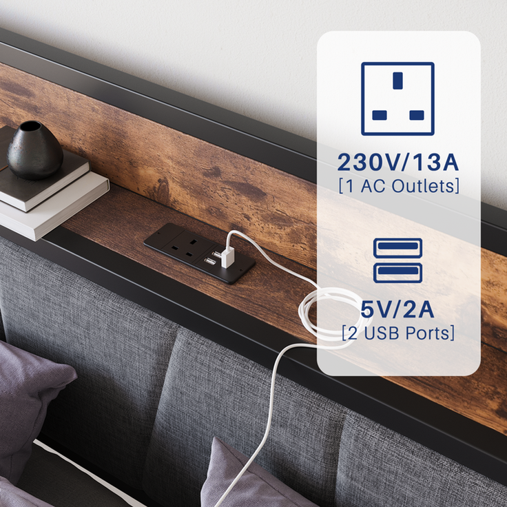 Homerecommend Metallbett 120x200 cm, Einzelbett und Jugendbett, mit RGB-LED-Beleuchtung und 2 USB-Anschlüssen, Vintage Braun & Schwarz – Bild 5