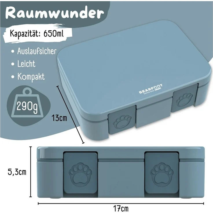 BEARFOOT Lunchbox Brotdose mit Fächern, leicht & auslaufsicher - blau, PP, ABS, Silikon, Kindergarten und Schule - Mädchen und Jungen, Vesperbox, Snackbox – Bild 3