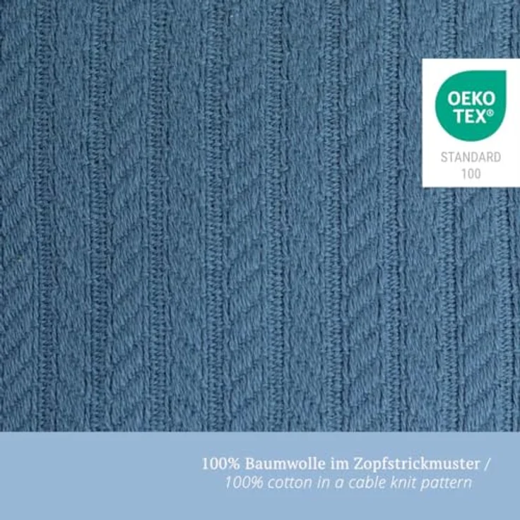 Aufbewahrungskorb Leevke Jeansblau Baumwolle Zopfstrickmuster 22x22cm – Bild 3