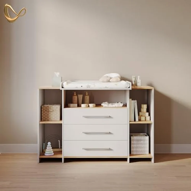 Livinity Wickelkommode Torino, Weiß/Goldkraft Eiche, mit 3 Schubladen – Bild 8
