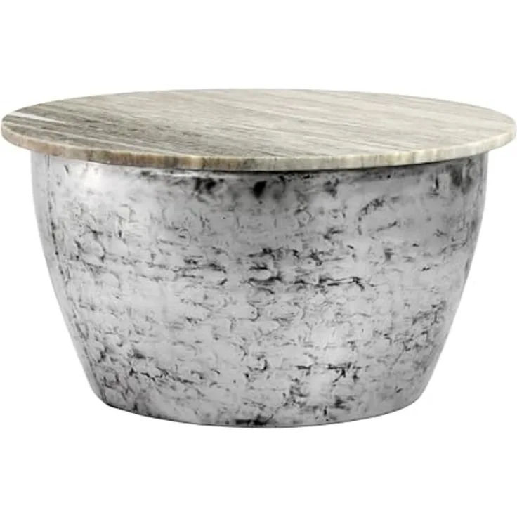 Couchtisch Metall mit weißer Marmor Tischplatte 60cm rund - Design Wohnzimmertisch Runder Loungetisch - Massiver Sofatisch - Extravaganter Beistelltisch Handmade