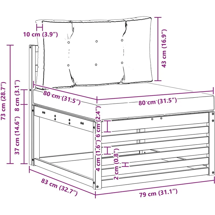 vidaXL Outdoor Mittelsofa Massivholz Akazie Natur 900565 – Bild 9