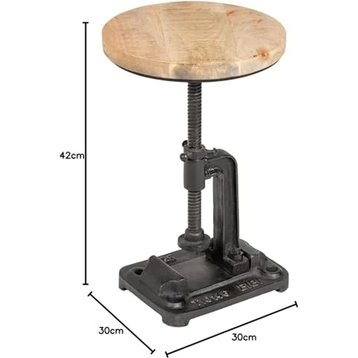 riess-ambiente Beistelltisch ENGINEER Ø30cm natur / schwarz (Einzelartikel, 1-St), Wohnzimmer · Massivholz · Eisen · rund · höhenverstellbar · Industrial – Bild 3