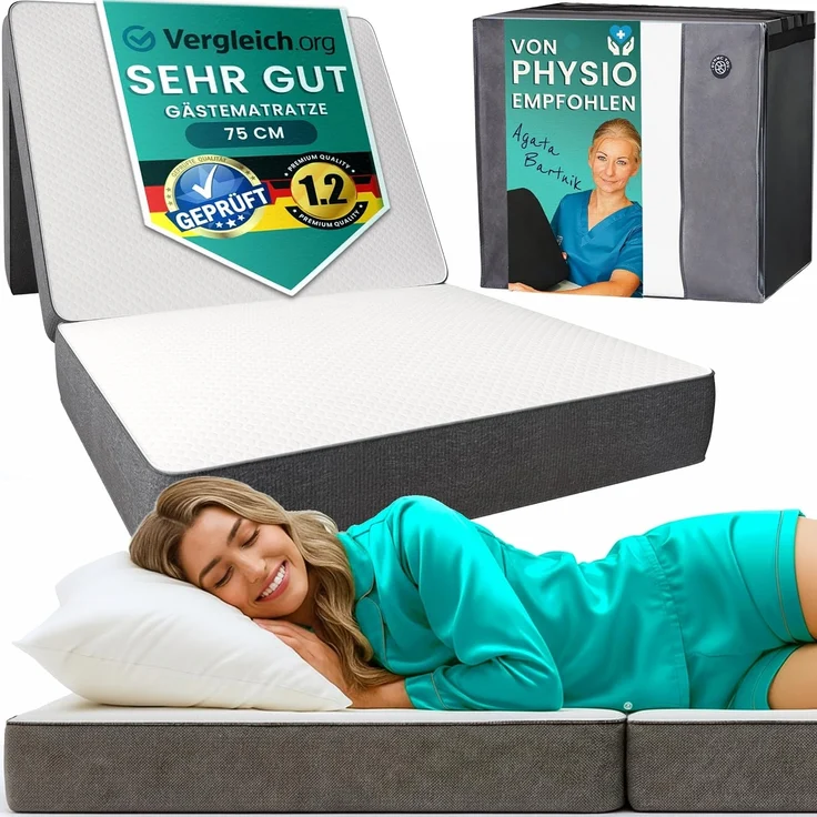 Premium Gästematratze - Moderne Gäste Klappmatratze inkl. Tragetasche mit Memory Schaumstoff, weichem OEKO-TEX Bezug - Perfekt als Bequeme Faltmatratze, Reisematratze - Gästebett klappbar by DYNMC YOU – Bild 1
