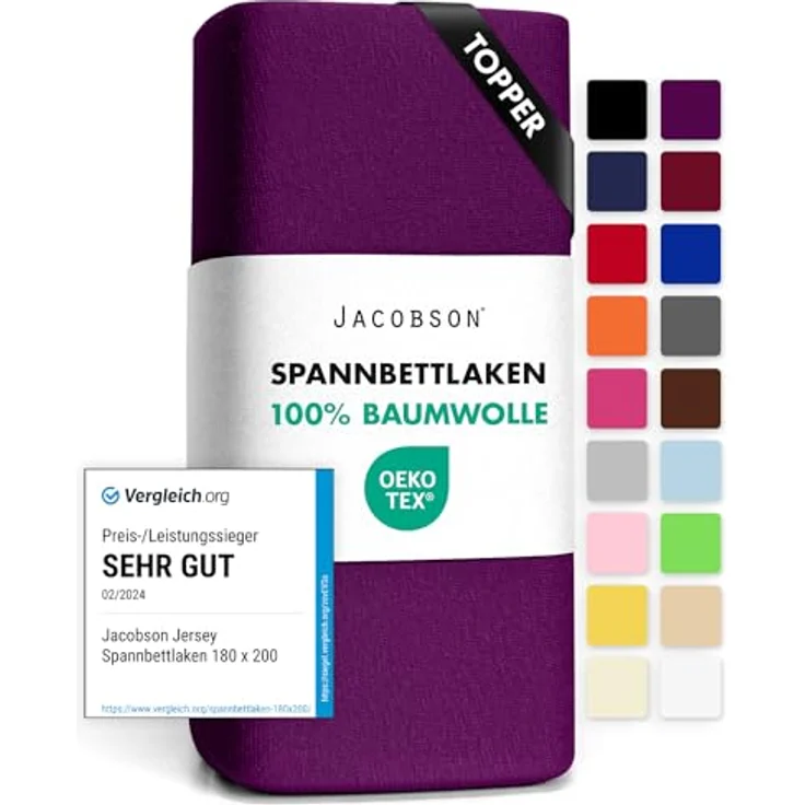 Jacobson Jersey Spannbettlaken Spannbetttuch Baumwolle Bettlaken (Topper 140-160x200 cm, Royal Lila) – Bild 2