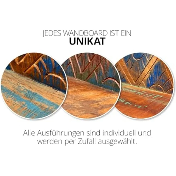 Mangoholz Wandboard Blue Lagoon: Südsee Flair fürs Bad, Farbige Unikate, 70x16x23 cm – Bild 4