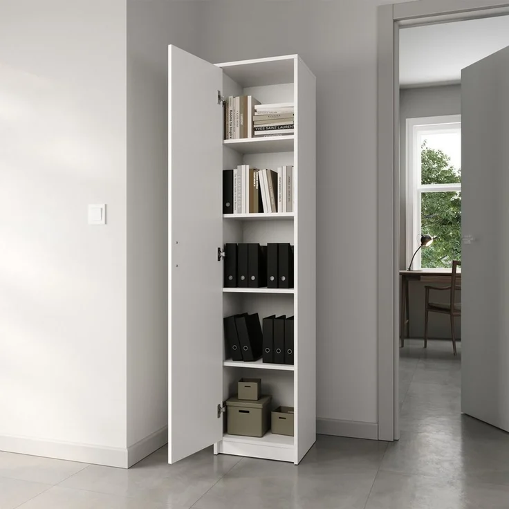 Home Collective Aktenschrank Bücherregal Kleiderschrank Regal 50 cm breit 180cm hoch Schrank (Regal Wand schmal Holz für Schlafzimmer Flur Keller Büro) Mehrzweckschrank mit 4 verstellbaren Einlegeböden Aktenschrank Weiß – Bild 2