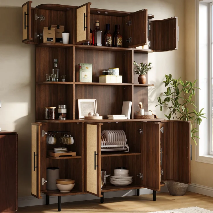 Sideboard 120 x 20 x 180 cm in Nussbaumoptik mit Flechtfronten und 8 Türen – Bild 2