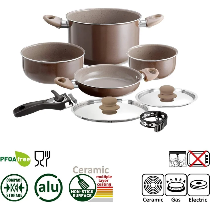 BRUNNER Topf-Set BRUNNER Camping Kochtöpfe Alu CHOCOLATE Platzsparend, Stapelbar, (7-tlg) – Bild 2