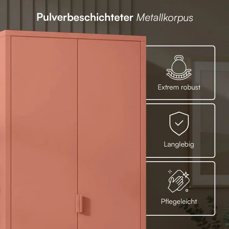 skølm 'Ituri' Kleiderschrank, Metall, 170x45x80 cm, terrakotta, Garderobe mit 4 Fächern und 2 Kleiderstangen – Bild 4