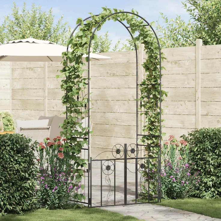 vidaXL Gartenbogen mit Schloss Schwarz 102 x 50 x 218 cm 42021344
