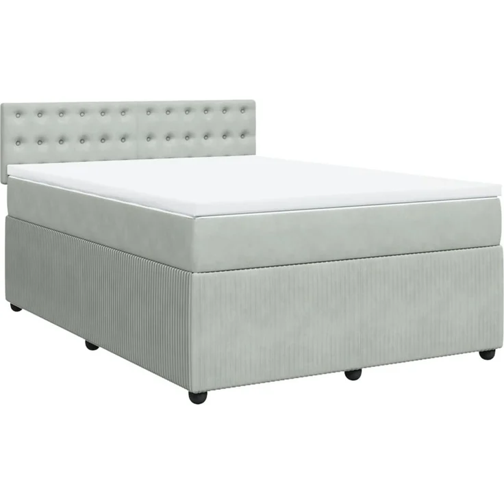 vidaXL Boxspringbett mit Matratze Hellgrau 160x200 cm Samt 3287794 – Bild 2