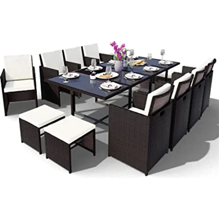 Swing&Harmonie Garten-Essgruppe Poly Rattan Sitzgruppe Esstisch Lounge Gartenmöbel, (Sitzgarnitur, Tisch, Stühle, Hocker Garnitur Set) – Bild 2