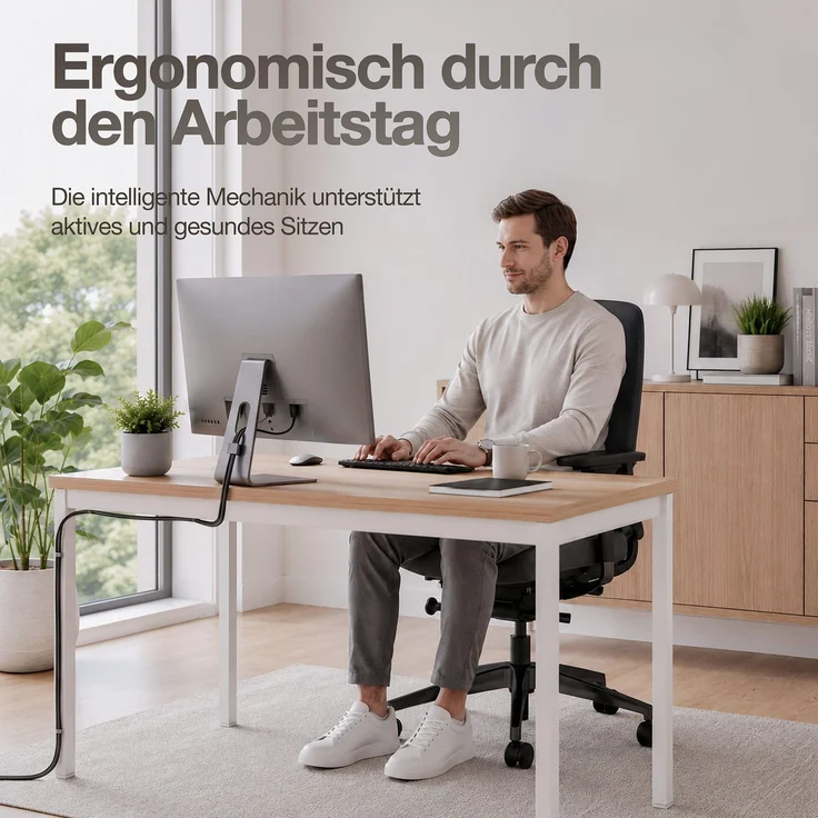 ASSMANN Ergonomischer Bürostuhl Atessa mit Polsterrücken in schwarz Schwarz 63x53x100cm Textil – Bild 3