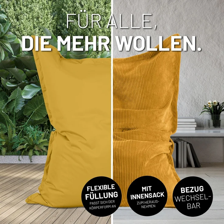 Lumaland Sitzsack Classic XXL All-in-One Set | Riesen Sitzsack XXL mit Cord & Outdoor Bezug für drinnen & draußen | Sofa Sessel mit im Innensack sicher verpackter EPS-Füllung – Hüllen Easy wechselbar – Bild 3