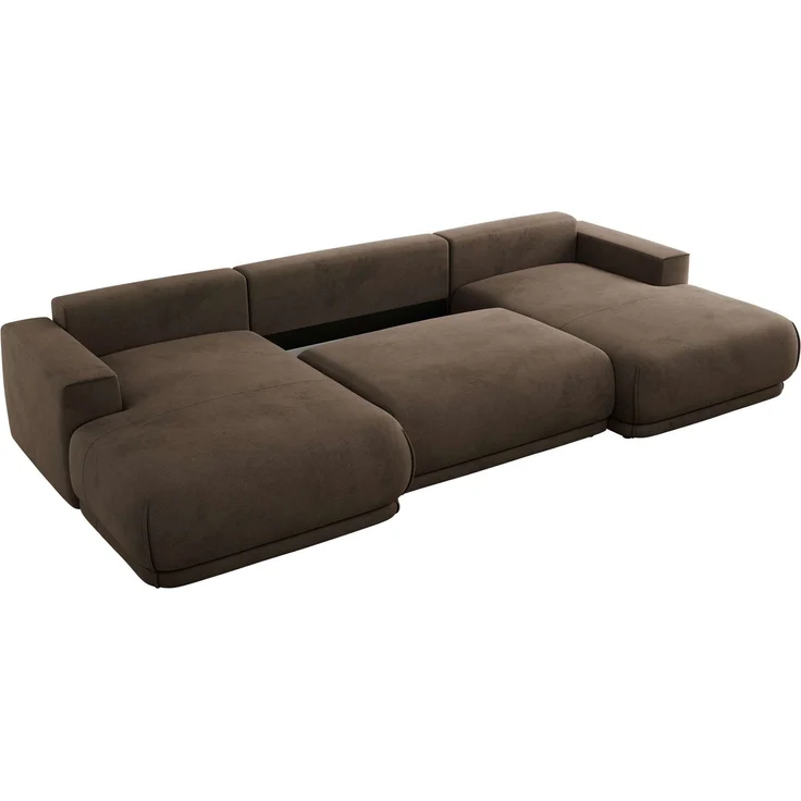 XXL Wohnlandschaft RINA U-Form 360 cm breit, Sofa mit Schlaffunktion & DL-Mechanismus, Wellenfederung, modern freistehend - Braun Velvet – Bild 6