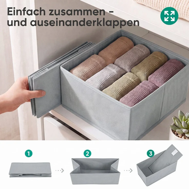 Sekey Aufbewahrungsboxen Set aus Vliesstoff Faltbare Stoffboxen als Organizer für Schrank und Kleiderschrank Hellgrau S(28x28x13cm/14x28x13cm/14x14x13cm) 6 Stück – Bild 4