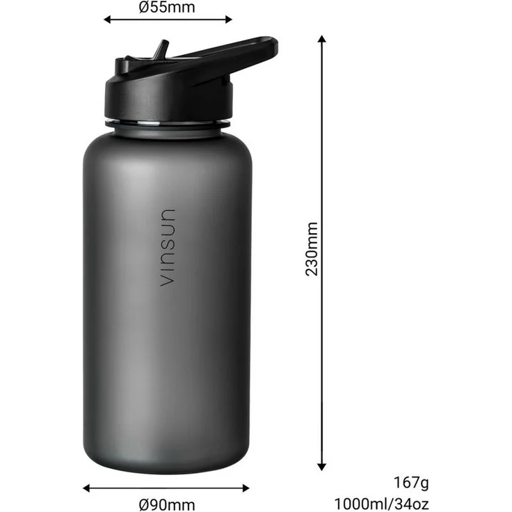 Vinsun Trinkflasche Sportflasche mit Strohhalm 1L - Wasserflasche Tritan auslaufsicher, BPA frei, Bruchsicher, geruchs- & geschmacksneutral, geringes Gewicht – Bild 3