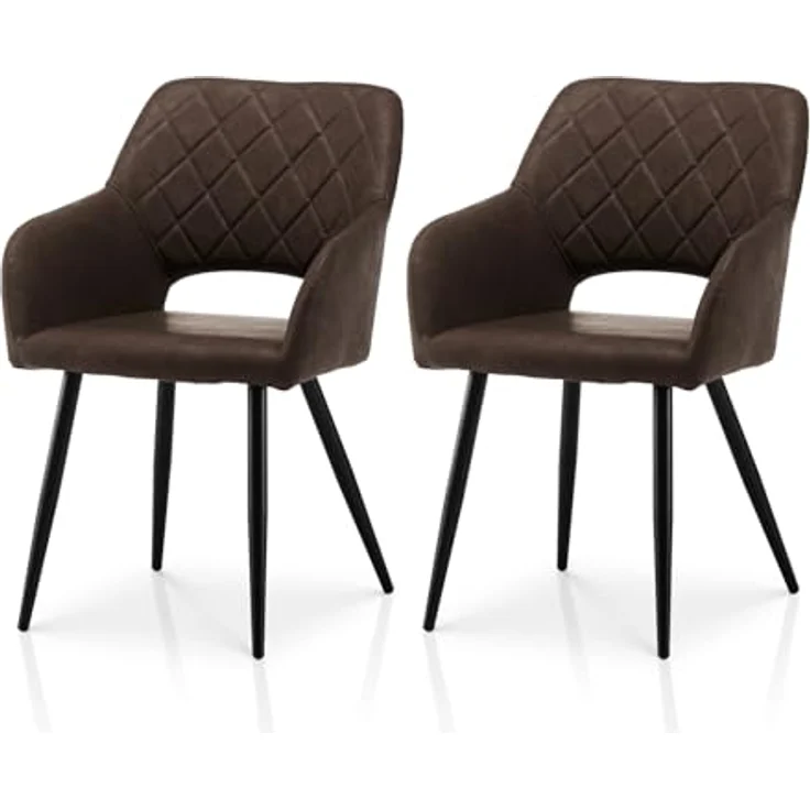 TUKAILAI Esszimmerstühle 2er Set aus Kunstleder, Küchenstuhl Polsterstuhl mit Offener Rückenlehne,Armlehnen,Gepolstertem Sitz, Metallbeinen, Stühle für Wohnzimmer,Esszimmer,Küche – Bild 2