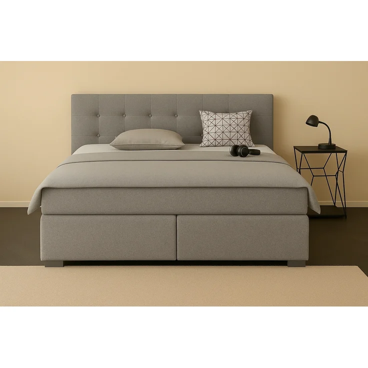 Boxspringbett TOM 120x 200 cm mit Matratze und gepolstertem Kopfteil. Farbe Dunkelgrau – Bild 3