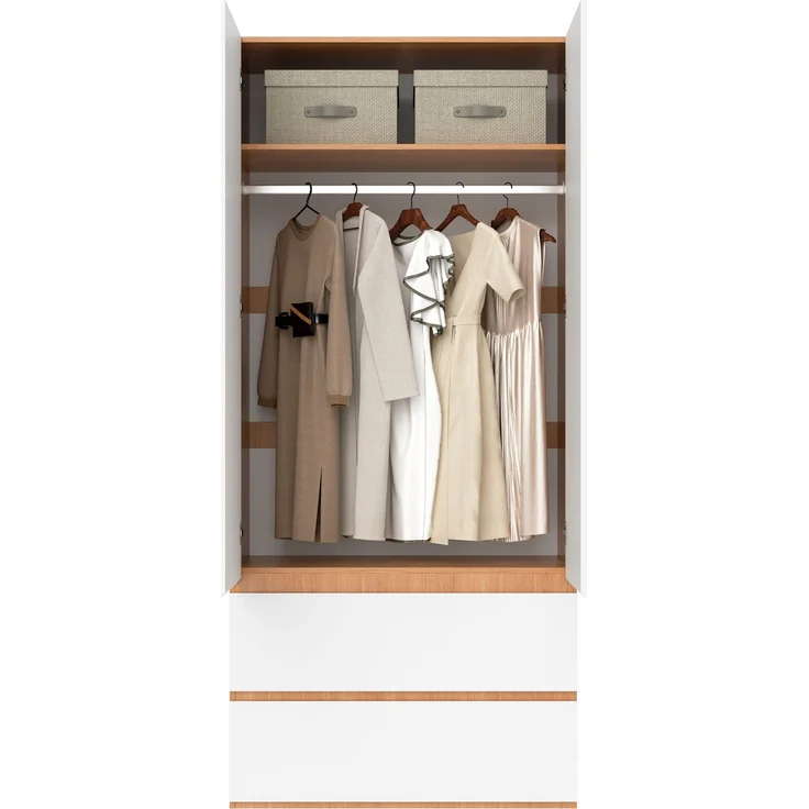 Kleiderschrank mit oberem Staufach, Garderobenschrank, 90 x 50 x 200 cm, mit 1 Kleiderstange, 2 Schubladen und 2 Türen, moderner Hochschrank für Schlafzimmer, Flur, Kinderzimmer oder Büro (Eiche/Weiß)--Weiß--90x50x200cm--YOUDENOVA – Bild 5