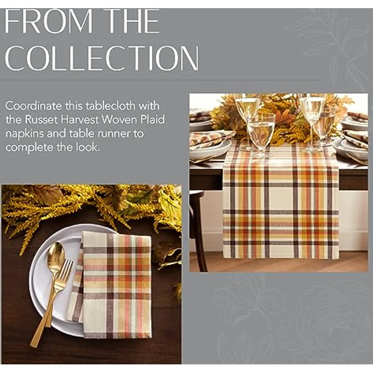 Elrene Home Fashions Russet Harvest gewebte Karierte Baumwolltischdecke für Herbst/Erntedankfest, 152,4x213,4 cm, oval – Bild 7