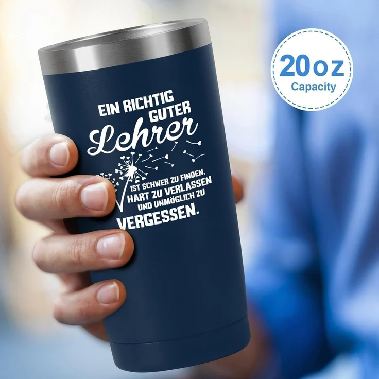 Livole Lehrerin Geschenk Thermobecher 600ml Edelstahl Becher to go Blau Rosa – Bild 4
