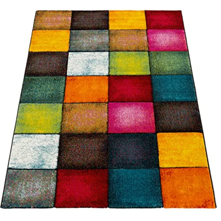 Paco Home Teppich Wohnzimmer Kinderzimmer Kurzflor Moderne 3D Optik Kariert Geometrische Muster, Grösse:80x150 cm, Farbe:Bunt 2 – Bild 7