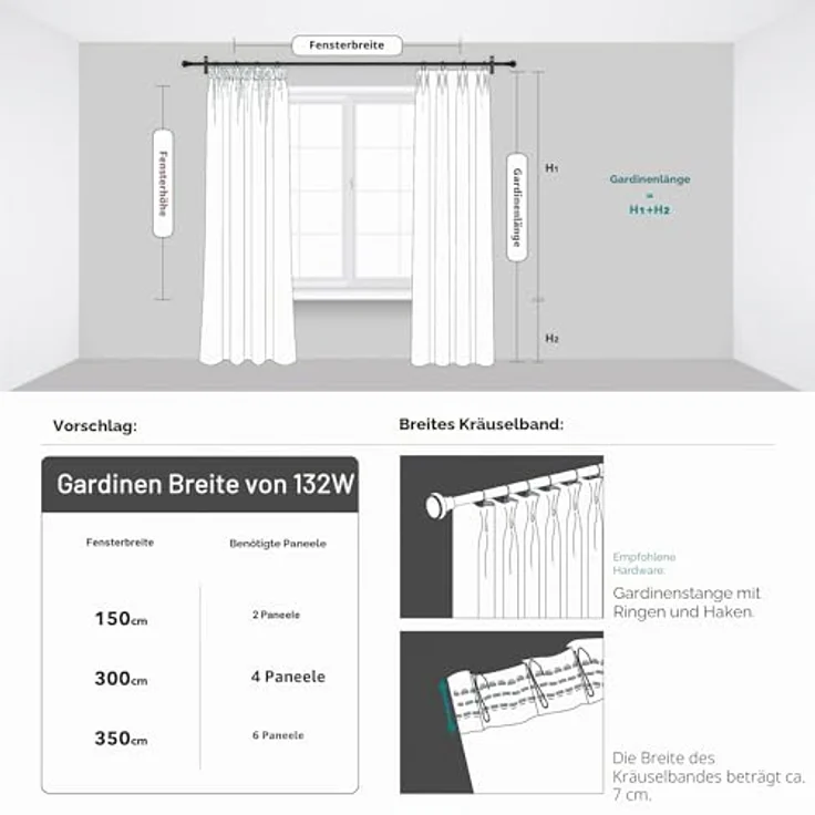 Deconovo Gardinen Kräuselband für Schienensystem Thermovorhang Hellpink | 2er Set, H 160 x B 132 cm, Blackout Curtain, Schlafzimmer Gardinen, Vorhänge Kurz, für Schienensystem, Schallschutz Vorhang – Bild 7