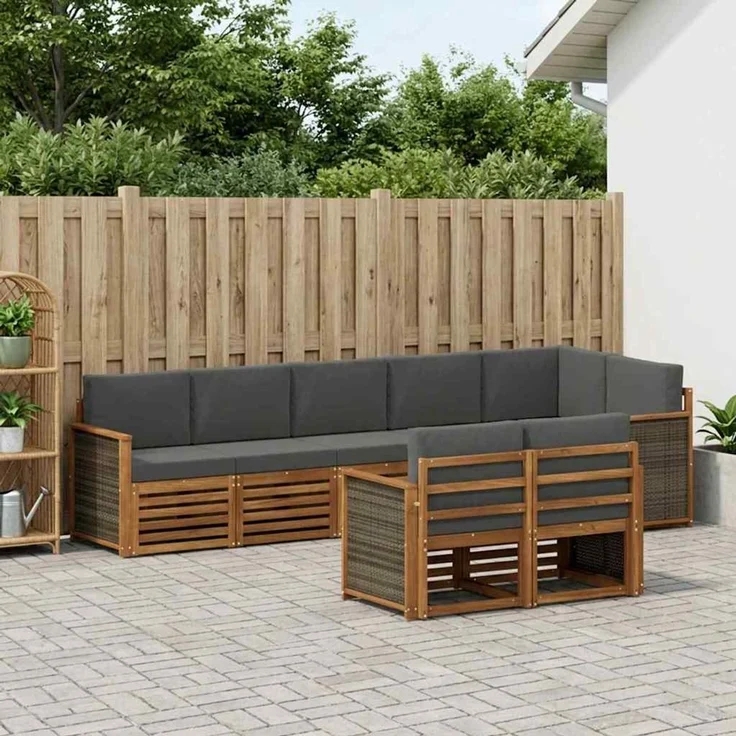 vidaXL Outdoor-Sofagarnitur 7 stk. 8-Sitzer Natur und Anthrazit 3384498 – Bild 1