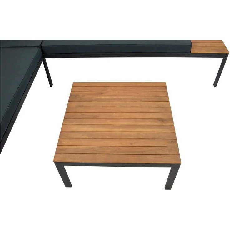 DEGAMO Gartenlounge-Set RANGUN, Ecksofa 225x225 cm + Tisch, Stahl verzinkt + Akazie, Polster grau – Bild 2