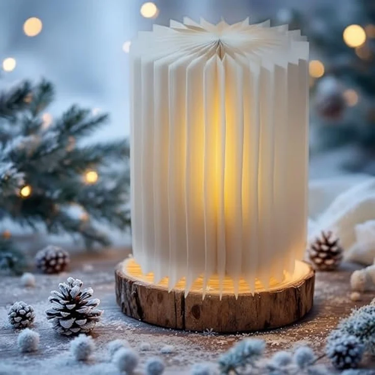 Spetebo LED Tischleuchte LED Design Tischlampe faltbar aus Papier in weiß - 30 cm, Batterie betrieben, LED, warm weiß, mit integrierte Magnete – Bild 7