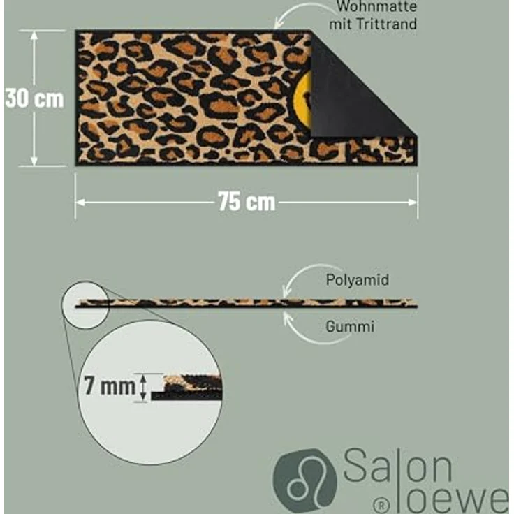 Salonloewe Fußmatte Fußmatte "Smile Leo", eckig, Höhe: 7 mm, Motiv – Bild 3