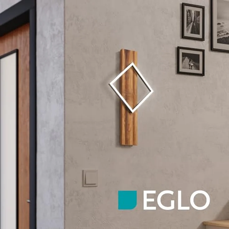 EGLO LED Wandlampe innen Boyal, Wandleuchte mit Holzbalken, Flurlampe Wand aus einem rustikalem Holz und schwarzem Metall, Wandstrahler FSC zertifiziert, warmweiß, 56 cm – Bild 4