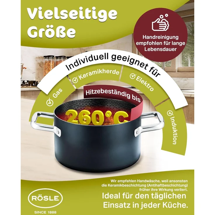 RÖSLE Kochtopf EBONIC Ø20 cm ProNero Keramik-Wabenbeschichtung 911061 – Bild 6