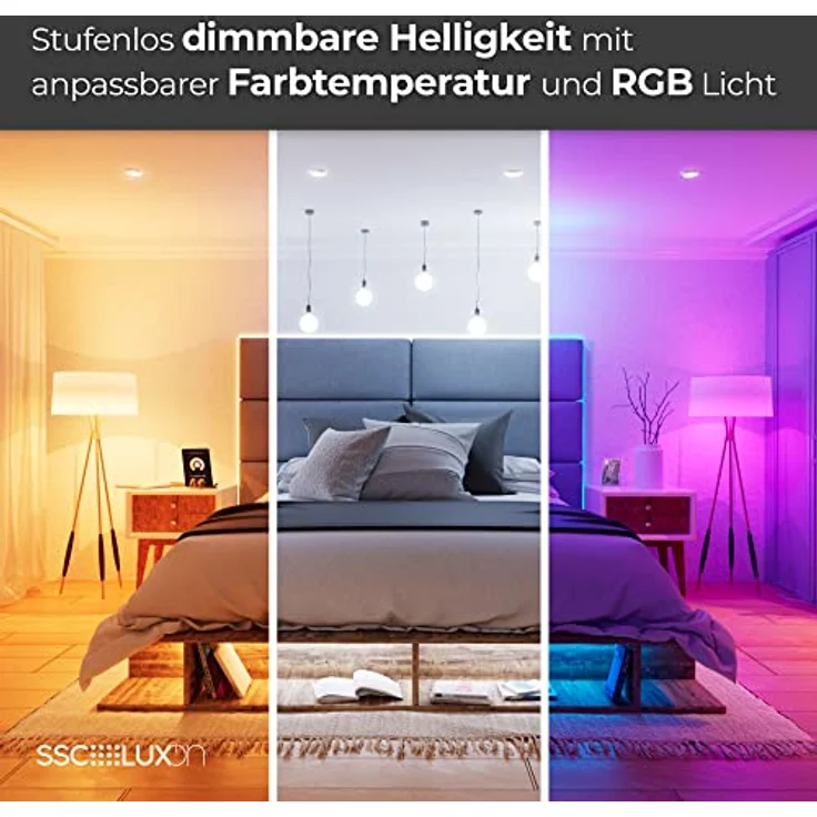 SSC-LUXon LED Einbaustrahler RX-3 Alu Einbauleuchte in schwarz inkl. Smart WLAN RGB LED GX53 230V, RGB & Weißtöne – Bild 8