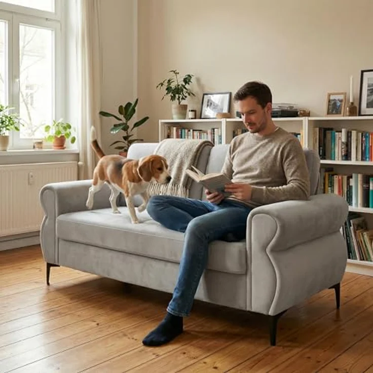 Ball & Cast Kleine Couch, Mini Sofa mit Federkern für Wohnzimmer, Schlafzimmer, Wohnung & Büro, Hellgrau – Bild 1