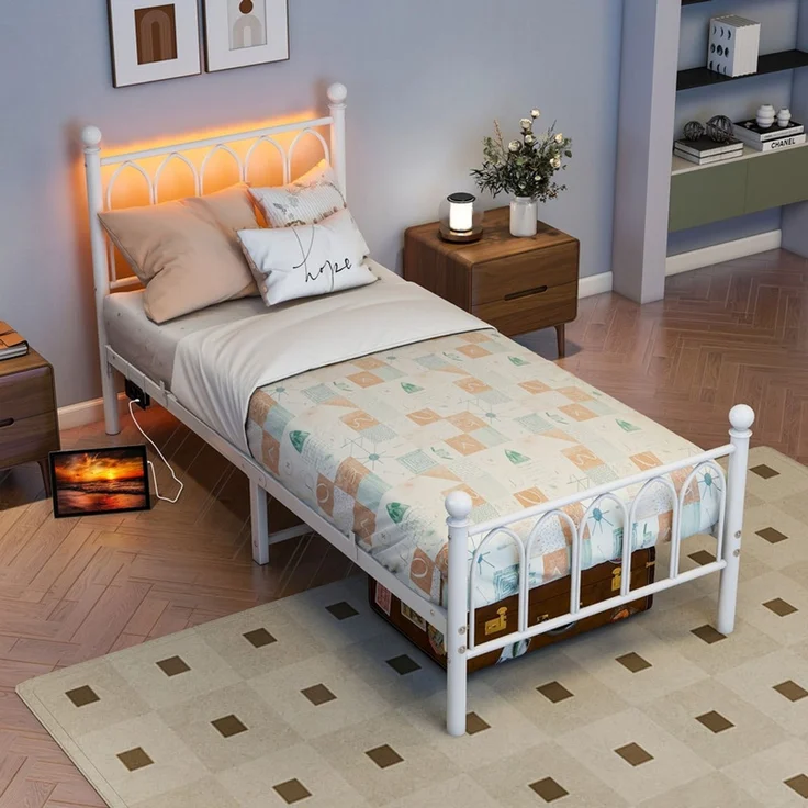 Homerecommend Metallbett 90x200 cm, Einzelbett und Gästebett, mit Lattenrost und minimalistischen Kopfteil, Schwarz – Bild 4