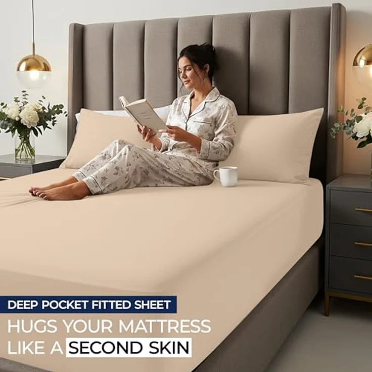 Utopia Bedding Spannbettlaken Queen – Extra tiefe Tasche – 53 cm Tiefe – Weiche Mikrofaser – Schrumpf- und farbbeständig – Pflegeleicht – Nur 1 Spannbettlaken (Beige) – Bild 9
