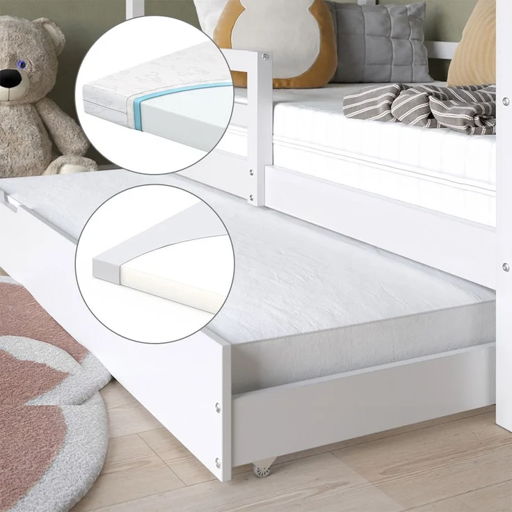 Hausbett Luni Weiß 160 x 80 cm mit ausziehbarem Gästebett und Matratzen Vitalispa – Bild 4