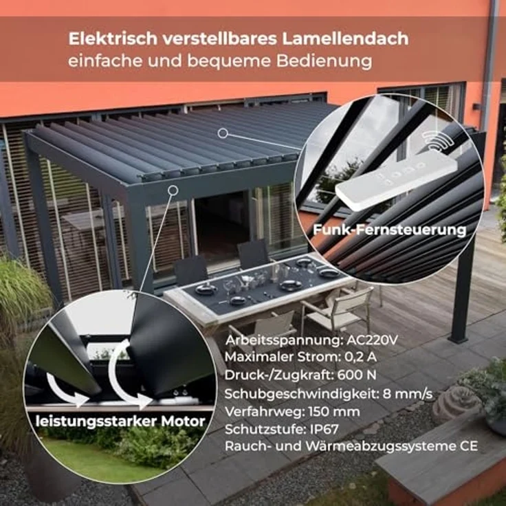 Osoltus E Bioclimatic Lamellen Pergola, elektrisch, Aluminium anthrazit, 4x3 m – Bild 5