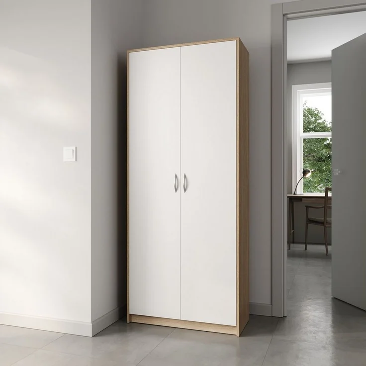 Home Collective Mehrzweckschrank Aktenschrank mit 5 Fächern Haushaltsschrank (74 cm breit aus Laminatplatte und hochwertigen Polymergriffen) in mattem Finish mit 4 Einlegeböden und 2 Türen sonoma weiß – Bild 4