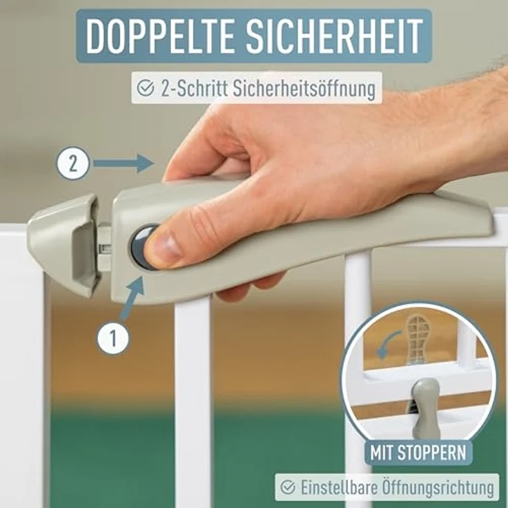 ib style® Berrin ! PREISSIEGER ! Treppengitter 58-175 cm | Ohne Bohren |Auto-Close| 90° Stop | Einhand Bedienung | 108-116 cm – Bild 4